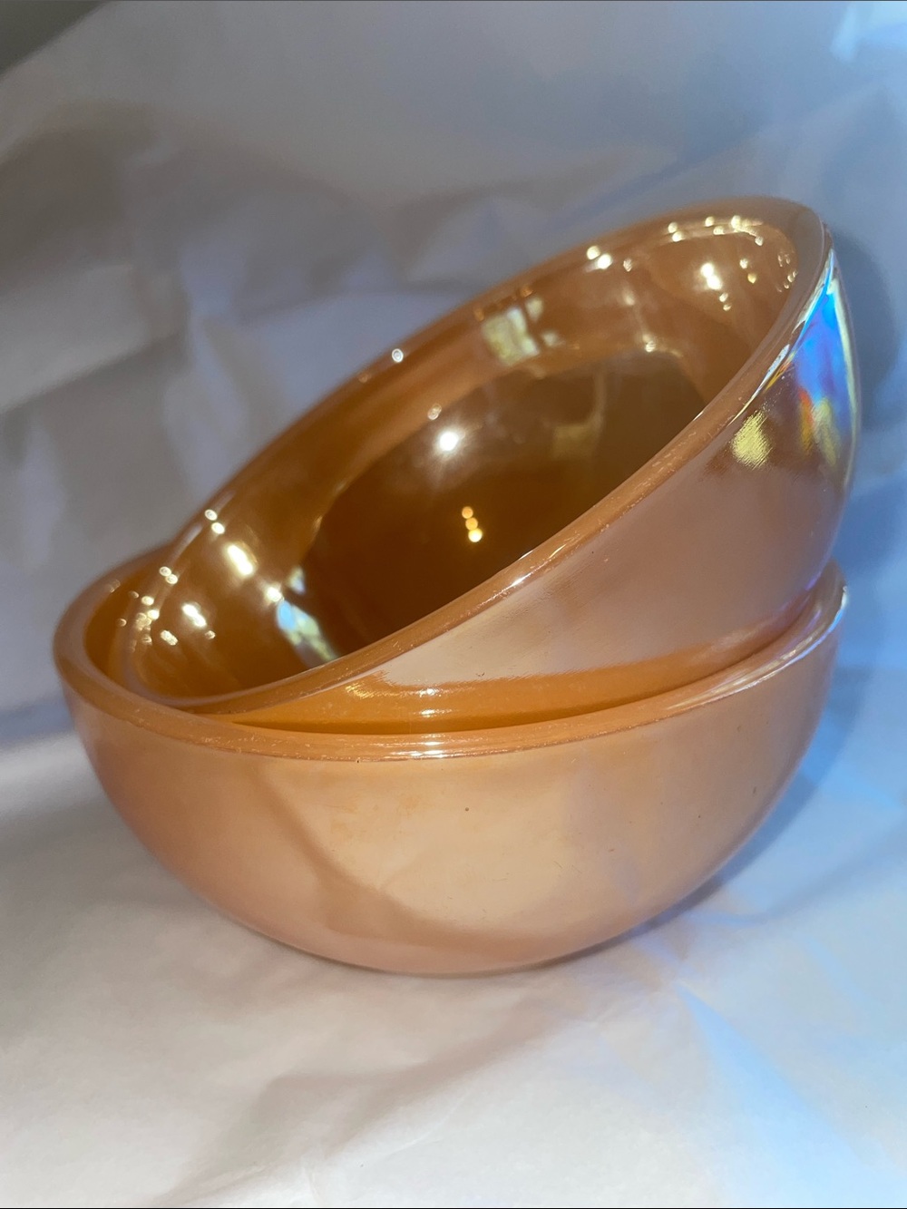 Set of 2 peach luster Bowl céréal chili soup MCM Oven Ware Fire King